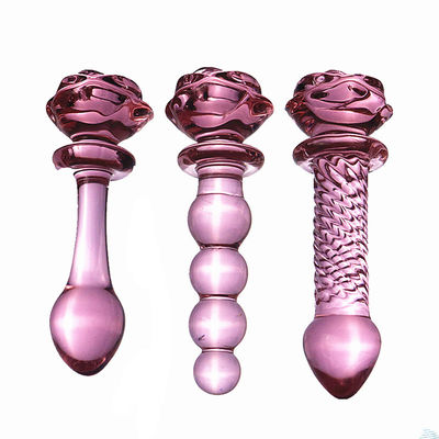Roze Anaal het Geslachtsspeelgoed van Rose Flower Shape Glass Dildo voor Vrouw